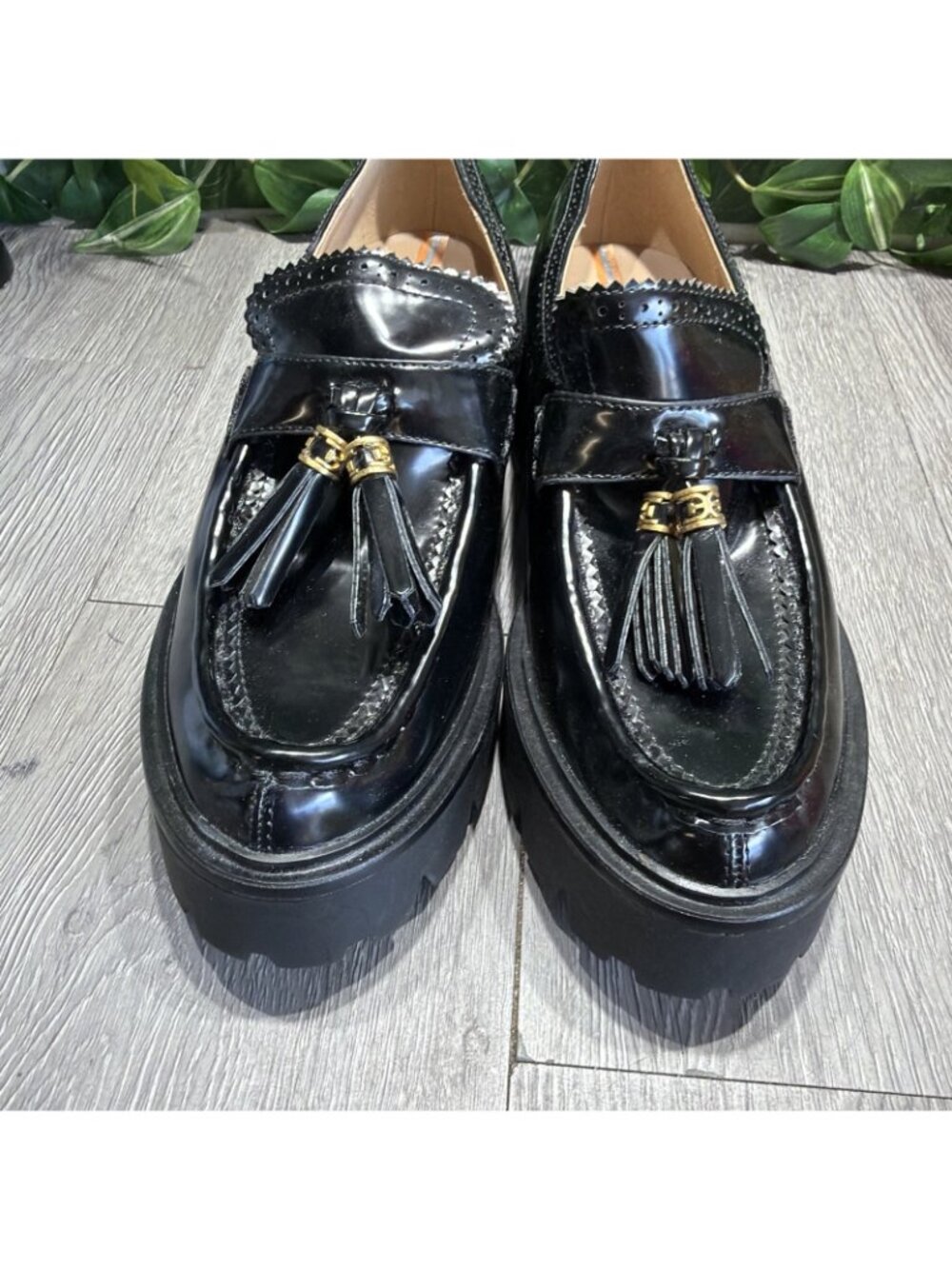 Sam Edelman Meela Tassel Loafers Womens 7.5 M Black Patent Leather Platform - Picture 3 of 10